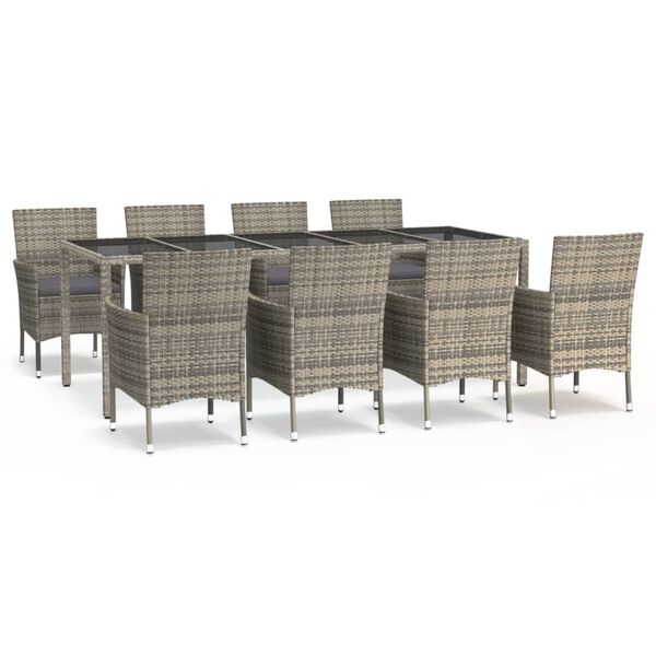 vidaXL Ensemble à manger de jardin 9 pcs coussins gris résine tressée