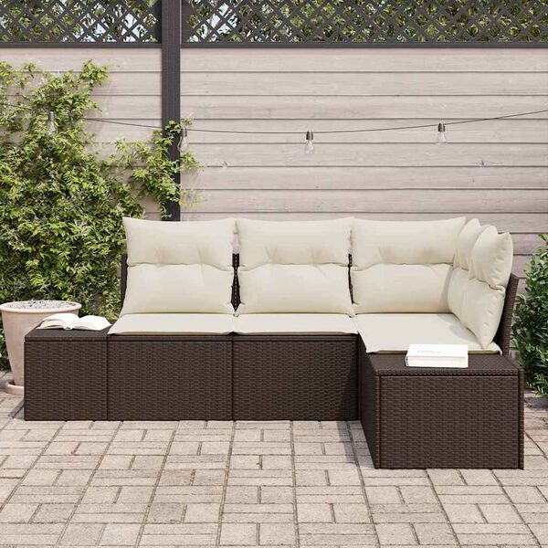 vidaXL Ensemble de canap&eacute; de jardin 4 pcs Marron et Cr&egrave;me polyrotin