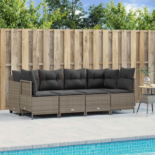 vidaXL Salon de jardin 5 pcs avec coussins gris r&eacute;sine tress&eacute;e