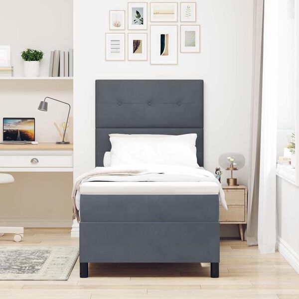 vidaXL Lit &agrave; ressort LED avec matelas Gris fonc&eacute; 80 x 200 cm tissu