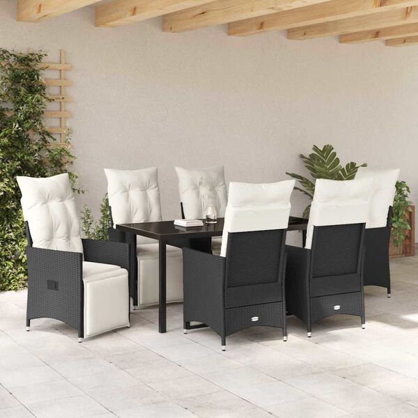 vidaXL Ensemble de salle à manger pour jardin 7 pcs Noir Poly rotin