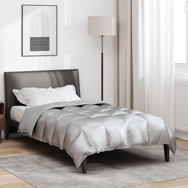 vidaXL Duvet d'hiver Argent&eacute; 220 x 140 cm Satin et Microfibre