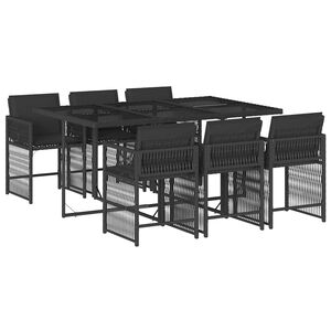 vidaXL Ensemble &agrave; manger de jardin coussins 7pcs Noir R&eacute;sine tress&eacute;e