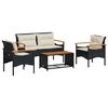 vidaXL Salon de jardin 4 pcs avec coussins noir r&eacute;sine tress&eacute;e