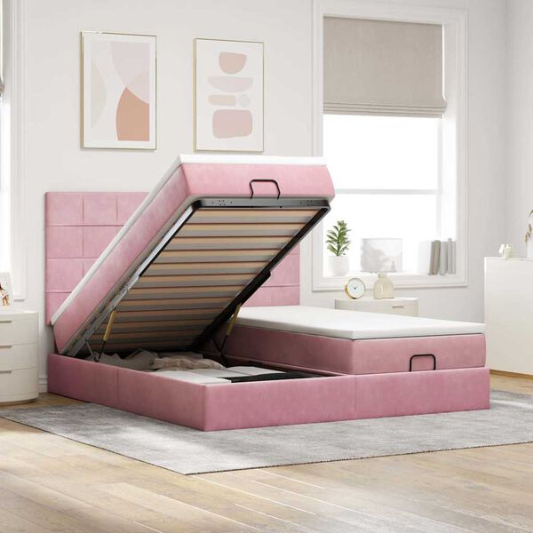 vidaXL Cadre de lit ottoman avec matelas rose 180x200 cm velours