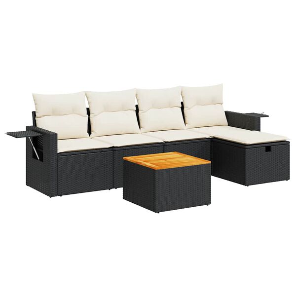 vidaXL Salon de jardin 6 pcs avec coussins noir r&eacute;sine tress&eacute;e
