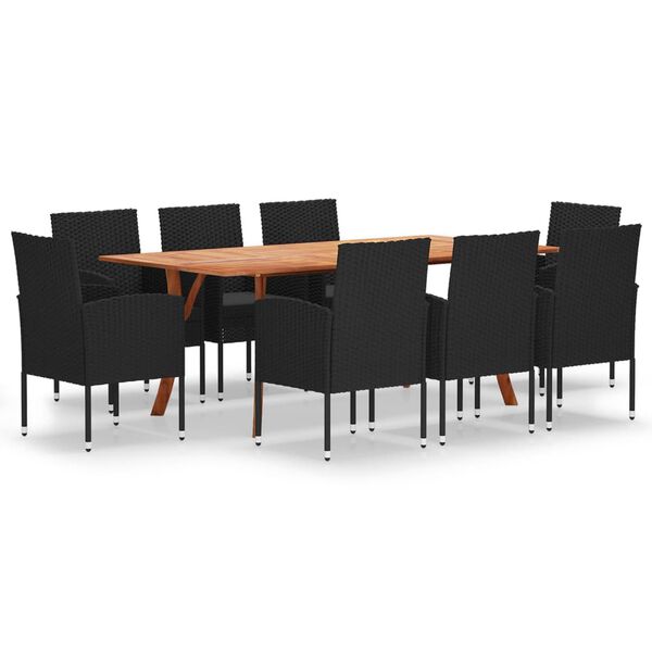 vidaXL Ensemble &agrave; manger de jardin 9 pcs Noir