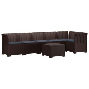 vidaXL Canap&eacute; de Jardin 6 Places avec Coussins Aspect Rattan PP Marron
