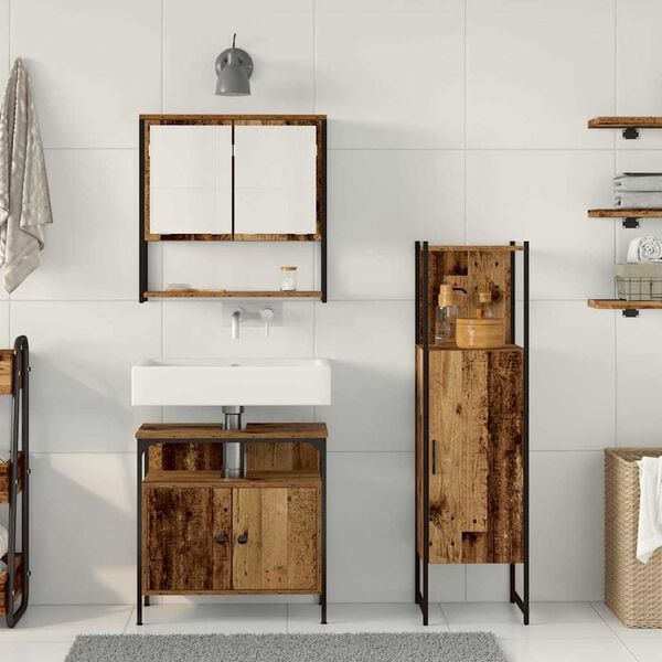 vidaXL Ensemble de mobilier de salle de bain avec &eacute;tag&egrave;re 3 pcs Marron