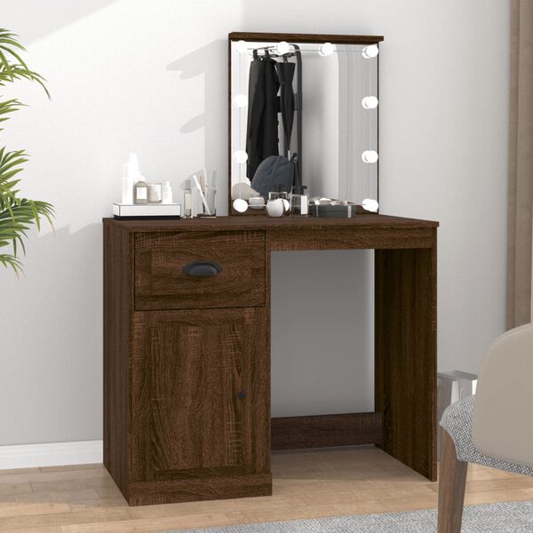 vidaXL Coiffeuse avec LED ch&ecirc;ne marron 90x50x132,5cm bois d'ing&eacute;nierie