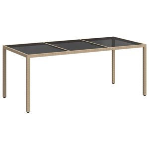vidaXL Table de jardin Beige 190x90x75 cm Verre tremp&eacute;/r&eacute;sine tress&eacute;e