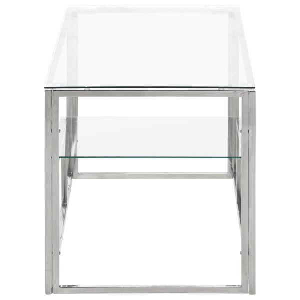 vidaXL Table basse argenté acier inoxydable et verre trempé