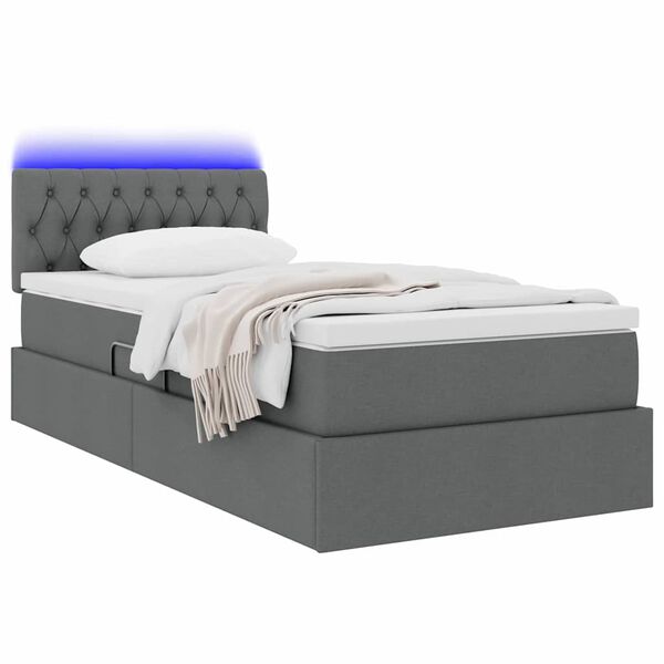 vidaXL Lit avec rangement et LED Gris fonc&eacute; 100 x 200 cm tissu