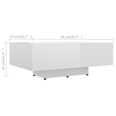 vidaXL Table basse Blanc brillant 85x55x31 cm Aggloméré