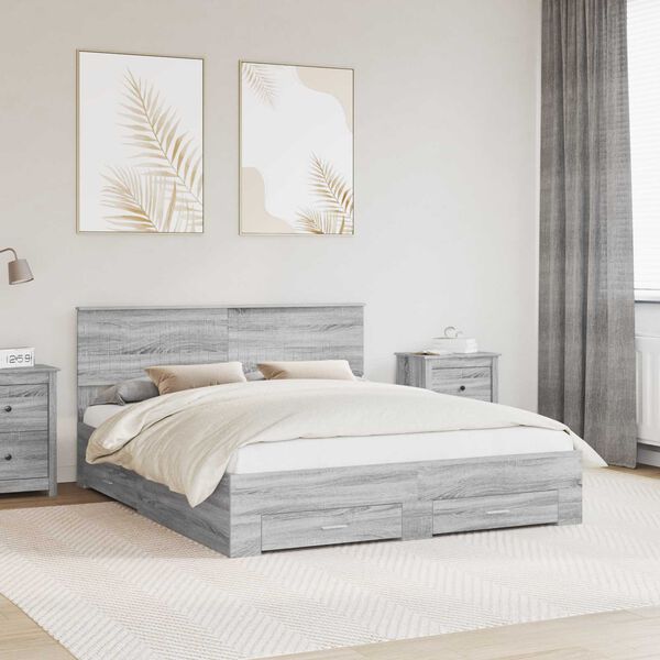 vidaXL Cadre de lit Gris Sonoma 160 x 200 cm Bois d'ing&eacute;nierie