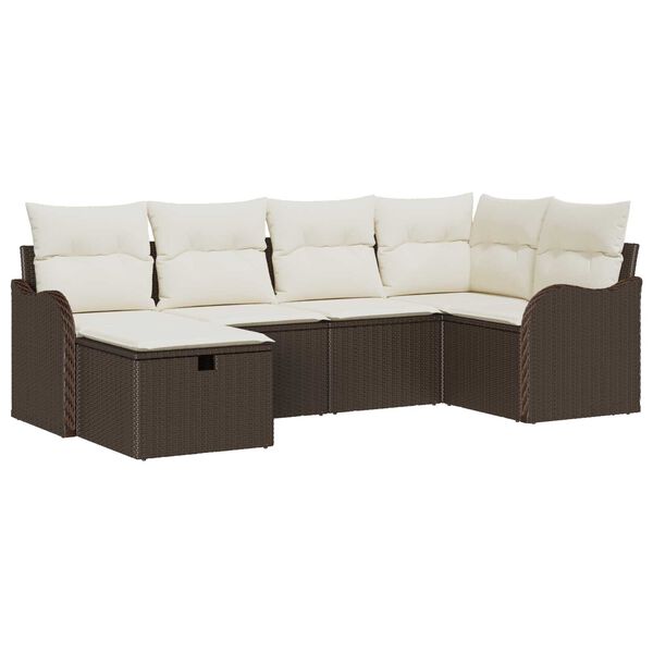 vidaXL Ensemble de canap&eacute; de jardin 6 pcs Marron et Cr&egrave;me polyrotin