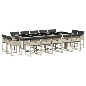 vidaXL Ensemble &agrave; manger de jardin et coussins 15 pcs gris clair rotin