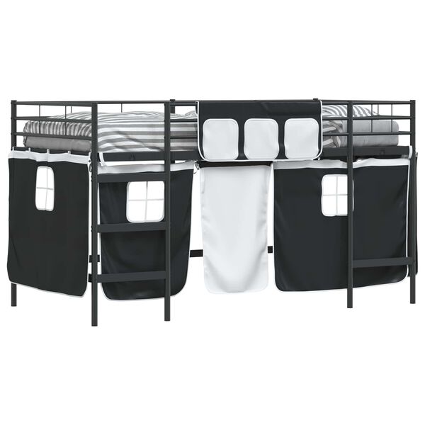 vidaXL Cadre de Lit Mezzanine pour Enfants avec Rideaux Noir