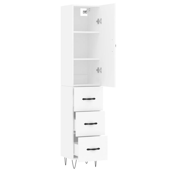 vidaXL Buffet haut Blanc 34,5x34x180 cm Bois d'ing&eacute;nierie