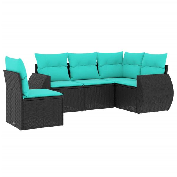 vidaXL Salon de jardin 5 pcs avec coussins noir r&eacute;sine tress&eacute;e