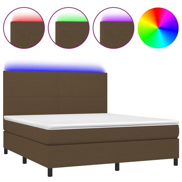 vidaXL Sommier &agrave; lattes de lit matelas et LED Marron fonc&eacute; 180x200 cm