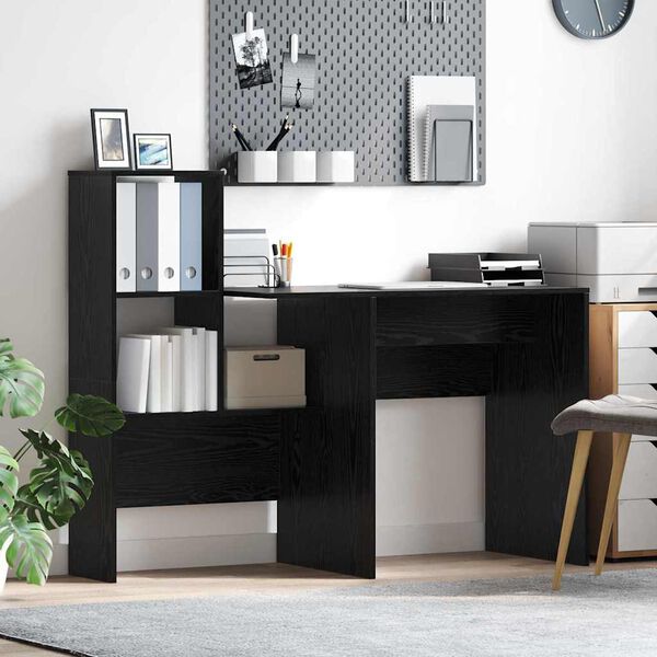 vidaXL Bureau Ch&ecirc;ne noir 131,5 x 50 x 106,5 cm Bois d'ing&eacute;nierie
