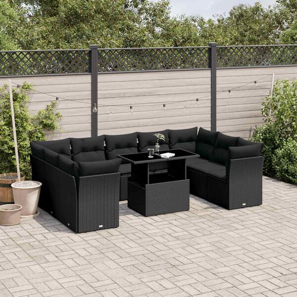 vidaXL Salon de jardin 10 pcs avec coussins noir r&eacute;sine tress&eacute;e