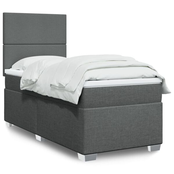 vidaXL Sommier &agrave; lattes de lit et matelas Gris fonc&eacute; 90x190 cm Tissu
