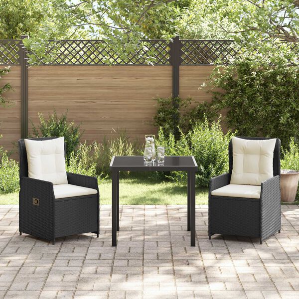 vidaXL Ensemble de salle &agrave; manger pour jardin 3 pcs Noir polyrotin