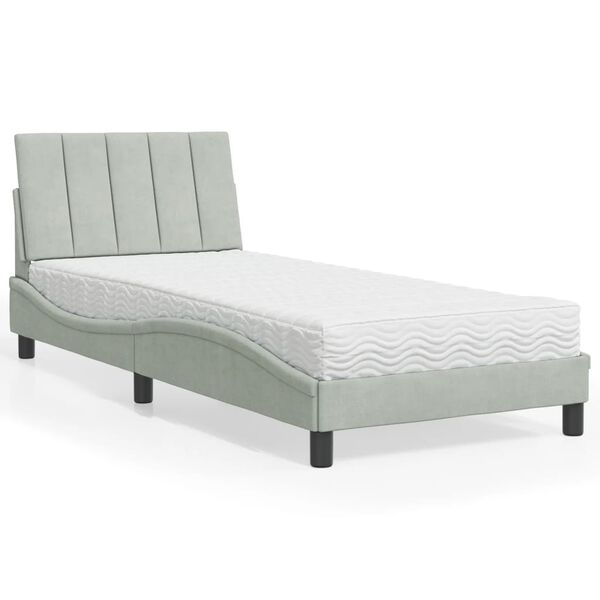 vidaXL Lit avec matelas Hanko gris clair 90x190 cm velours