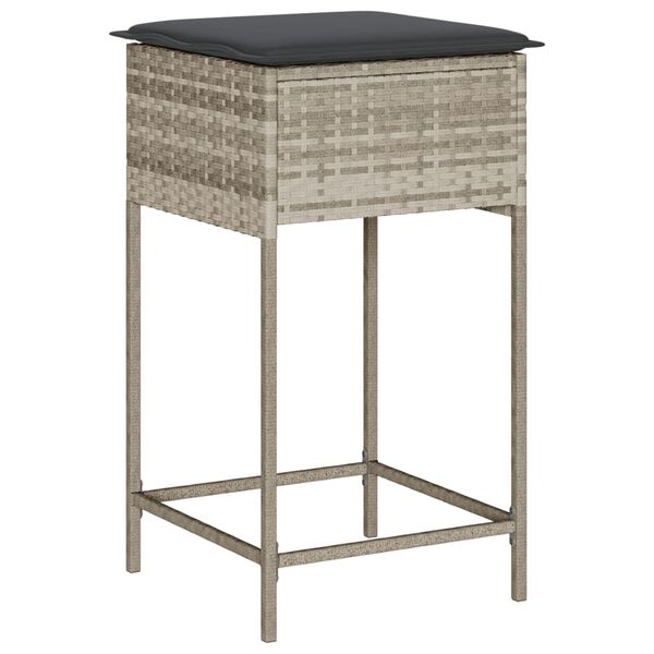 vidaXL Tabourets de bar jardin avec coussins lot de 2 gris clair rotin