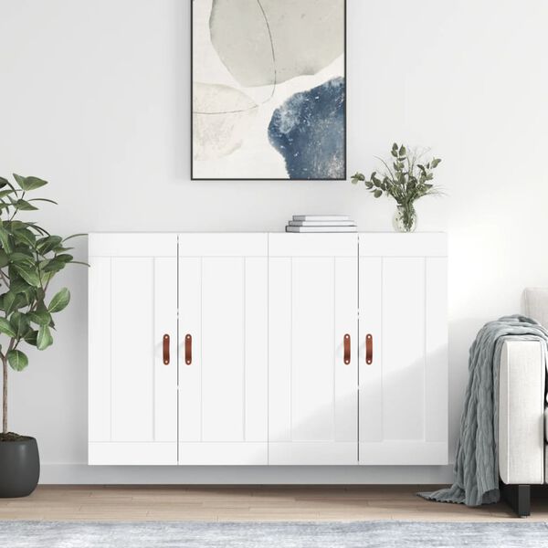 vidaXL Armoires murales 2 pcs blanc brillant bois d'ing&eacute;nierie