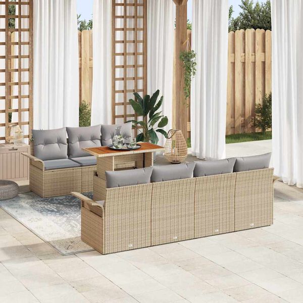 vidaXL Ensemble de canap&eacute; de jardin 8 pcs Beige Poly rotin