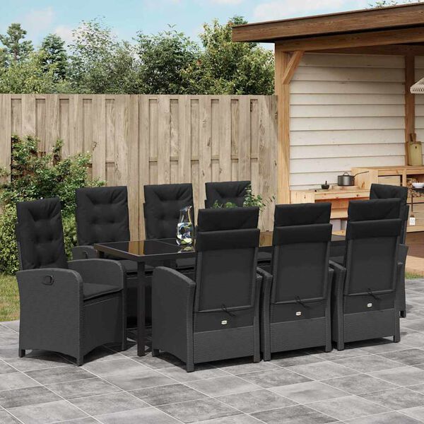 vidaXL Ensemble de salle &agrave; manger pour jardin 9 pcs Noir polyrotin