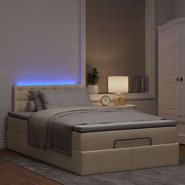 vidaXL Cadre de lit ottoman avec matelas cr&egrave;me 120x200cm tissu