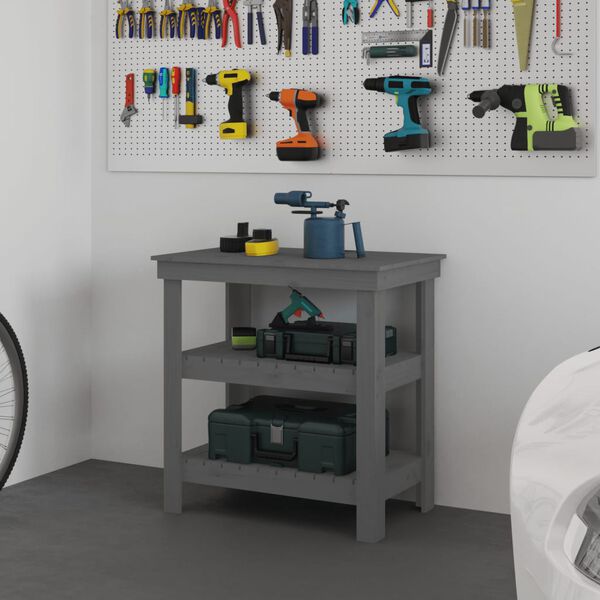 vidaXL Banc de travail Gris 78,5x50x80 cm Bois de pin massif