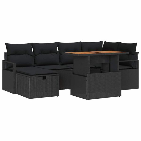 vidaXL Ensemble de canap&eacute; de jardin avec coussin 7 pcs Noir polyrotin