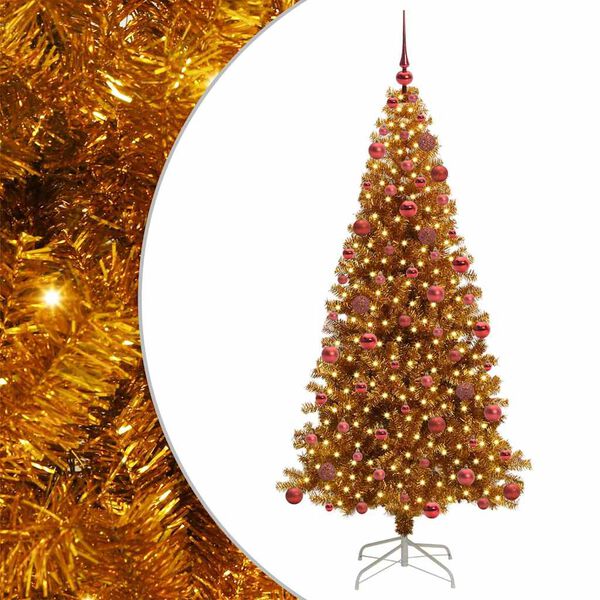 vidaXL Sapin de No&euml;l avec 300 LED avec support Dor&eacute; 180 cm PET