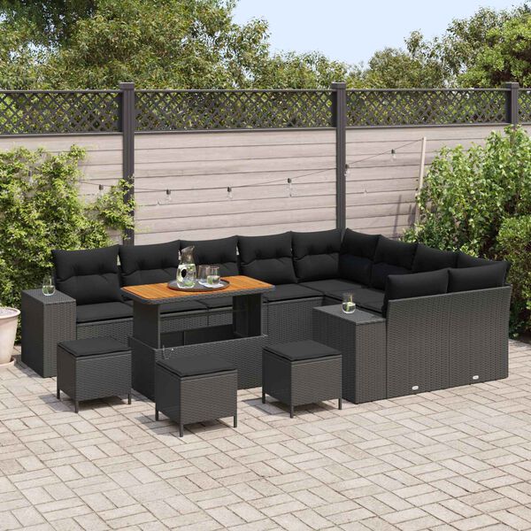 vidaXL Ensemble de canap&eacute; de jardin avec coussin 13 pcs Noir polyrotin
