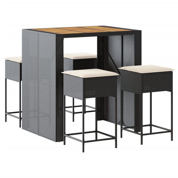 vidaXL Ensemble de bar de jardin 5 pcs avec coussins noir poly rotin