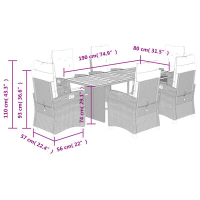 vidaXL Ensemble à manger de jardin coussins 7pcs Noir Résine tressée