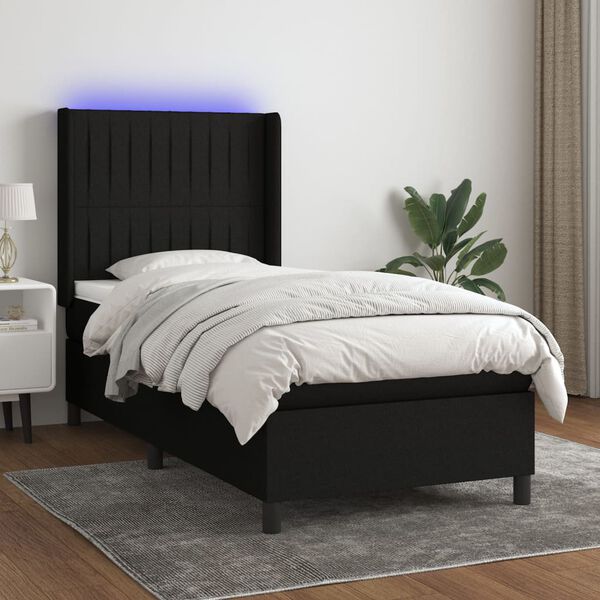 vidaXL Sommier &agrave; lattes de lit matelas et LED Noir 80x200cm Tissu
