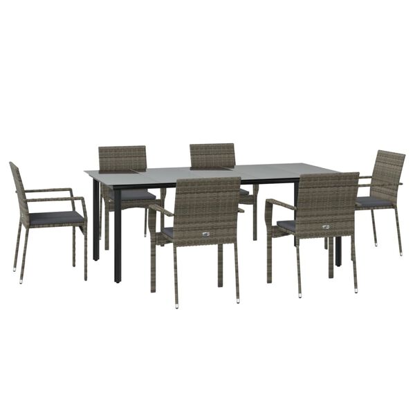 vidaXL Ensemble &agrave; manger jardin et coussins 7 pcs Noir et gris Rotin