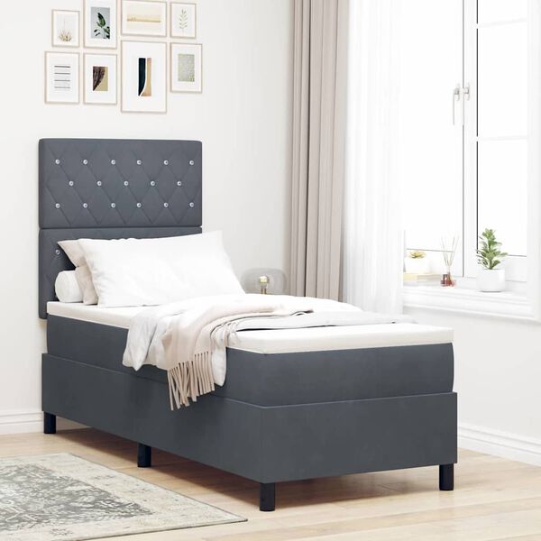 vidaXL Lit &agrave; ressorts avec matelas Gris fonc&eacute; 80 x 200 cm Velours