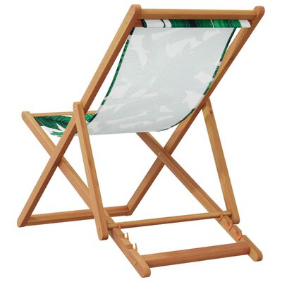 vidaXL Chaise pliable plage motif de feuilles bois d'eucalyptus/tissu