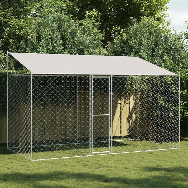 vidaXL Cage pour chien avec toit Argent&eacute; 400 x 200 x 256 cm