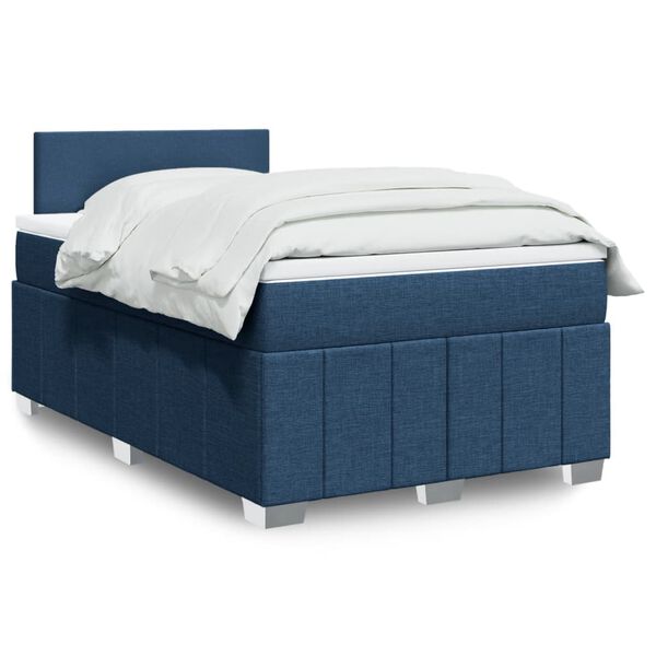 vidaXL Sommier &agrave; lattes de lit avec matelas bleu 120x190 cm tissu