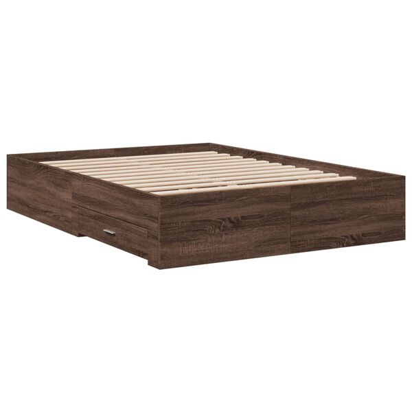 vidaXL Cadre de lit avec tiroirs sans matelas ch&ecirc;ne marron 120x190 cm