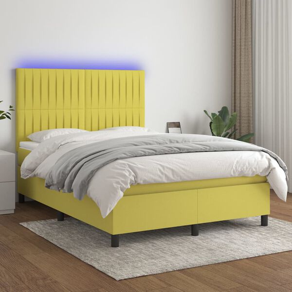 vidaXL Sommier &agrave; lattes de lit et matelas et LED Vert 140x190 cm Tissu