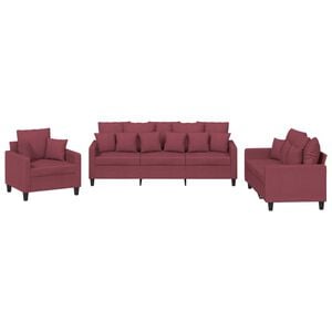 vidaXL Ensemble de canap&eacute;s 3 pcs avec coussins rouge bordeaux tissu